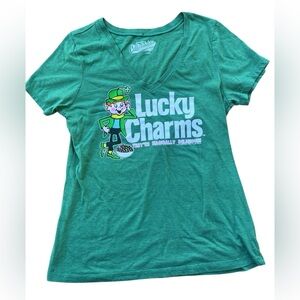 Lucky Charms V Neck T Shirt Old Navy Green Women’s Size L